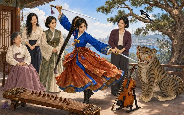 Haneul with her family and her spirit companions